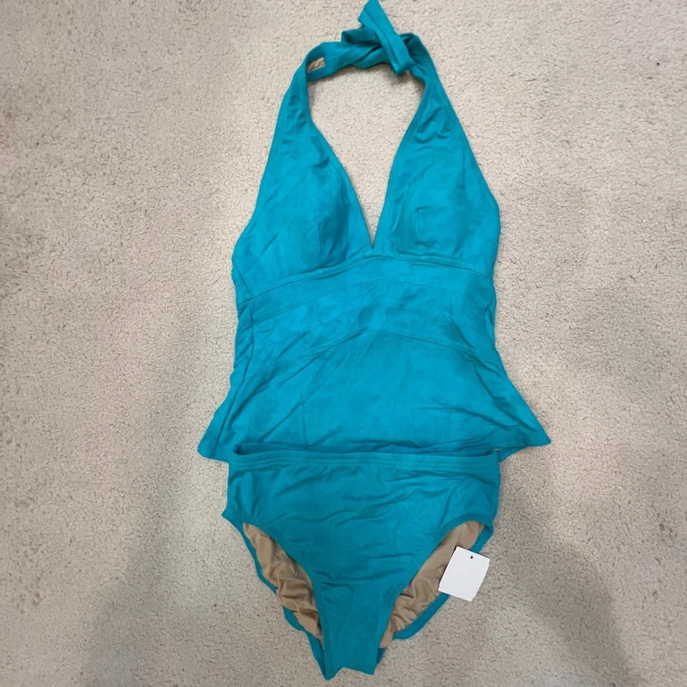 NWT Miraclesuit/Magicsuit Teal Halter Tankini Two Piece Swimsuit - Picture 1 of 12